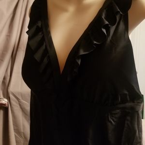 Ladies swim suit top, black with ruffle plunge